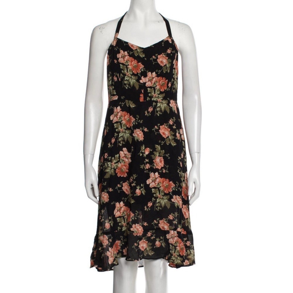 Reformation Black Floral Midi Dress with Pink & Green Bouquet - Picture 6 of 7